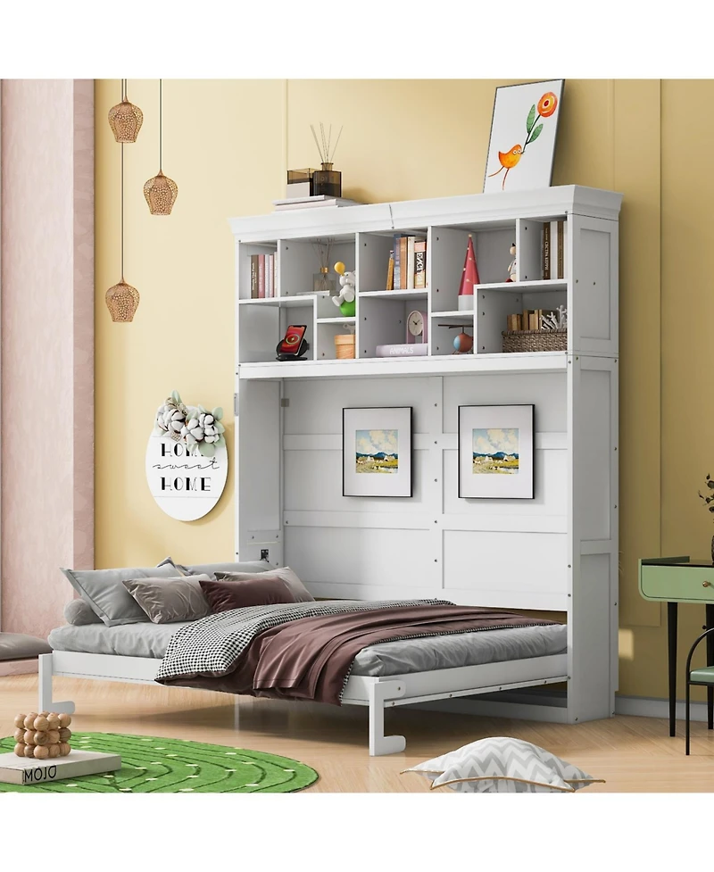 Streamdale Furniture Queen Size Murphy Bed Wall Bed with Top Shelves & Usb