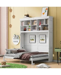 Streamdale Furniture Queen Size Murphy Bed Wall Bed with Top Shelves & Usb