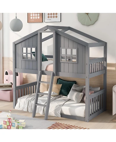 Streamdale Furniture Twin Over House Bunk Bed With Ladder, Wood