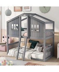 Streamdale Furniture Twin Over House Bunk Bed With Ladder, Wood