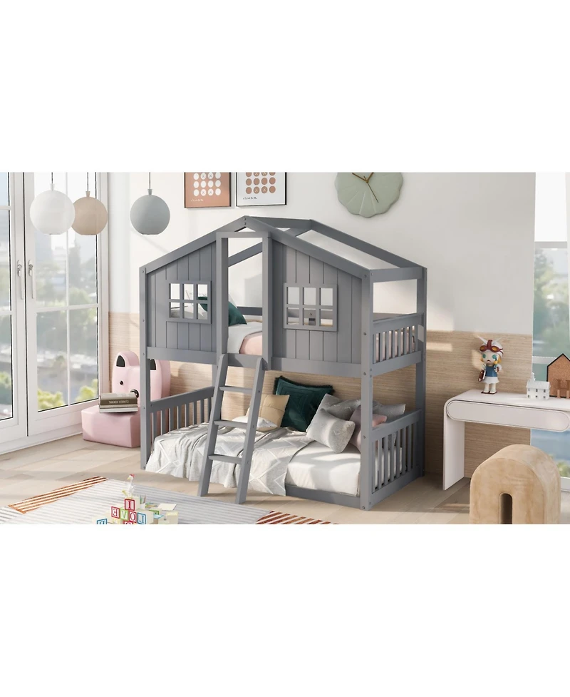 Streamdale Furniture Twin Over House Bunk Bed With Ladder, Wood