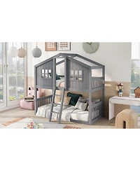 Streamdale Furniture Twin Over House Bunk Bed With Ladder, Wood