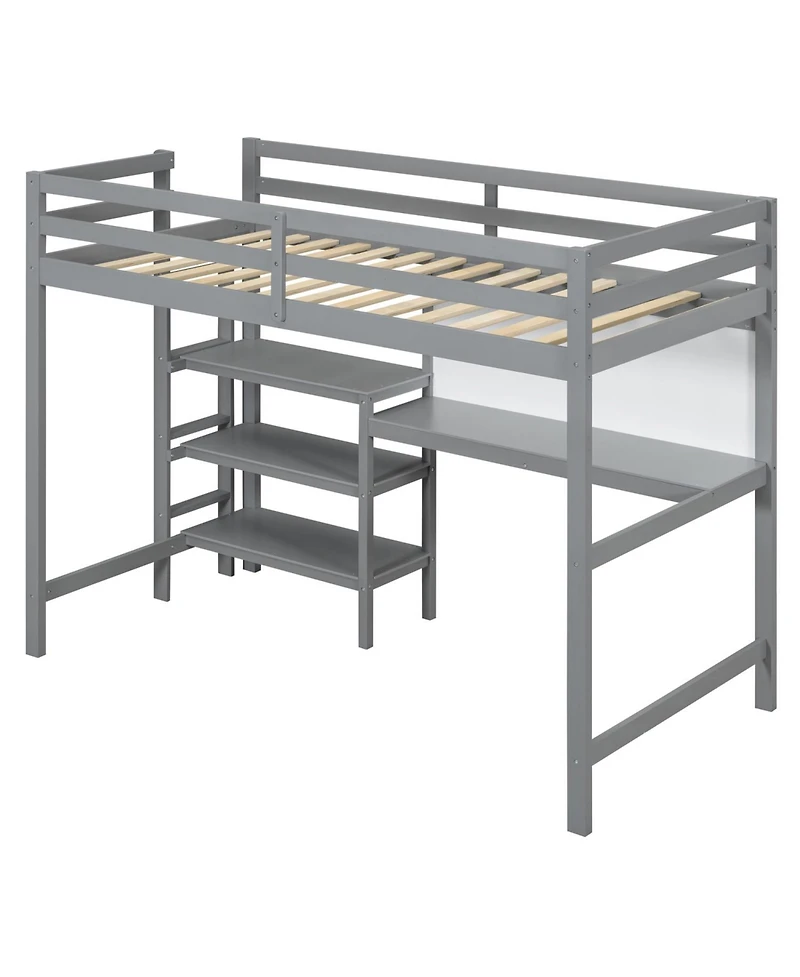 Streamdale Furniture Twin Loft Bed with Shelves, Desk & Board - Gray