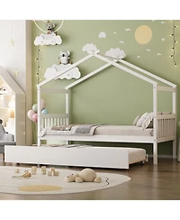 Streamdale Twin Wooden House Bed with Trundle, Gray