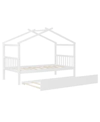 Streamdale Twin Wooden House Bed with Trundle, Gray