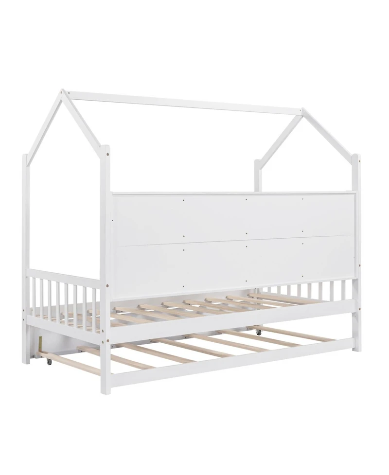 Streamdale Furniture Wooden Twin House Bed with Trundle & Shelf