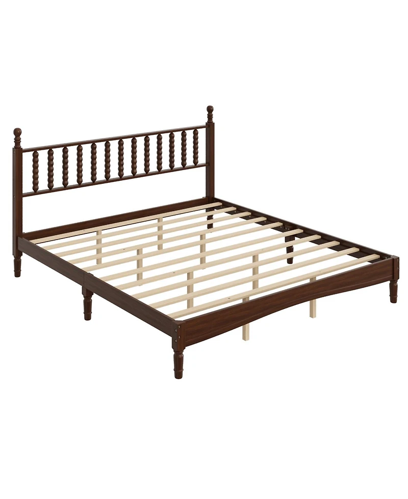 Streamdale Furniture Streamdale King Wood Platform Bed, Gourd Headboard, Retro Style