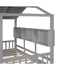 Streamdale Furniture Wooden Twin House Bed with 2 Drawers & Storage Shelf, Gray
