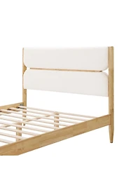 Streamdale Furniture Streamdale Queen Size Solid Wood Bed Frame With Fleece Upholstered Headboard, Ivory