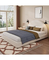 Streamdale Furniture Streamdale Queen Size Bed Frame With Boucle Upholstered Round Curved Headboard