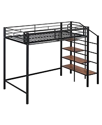 Streamdale Furniture Twin Metal Loft Bed with Grid Shelf & Ladder.
