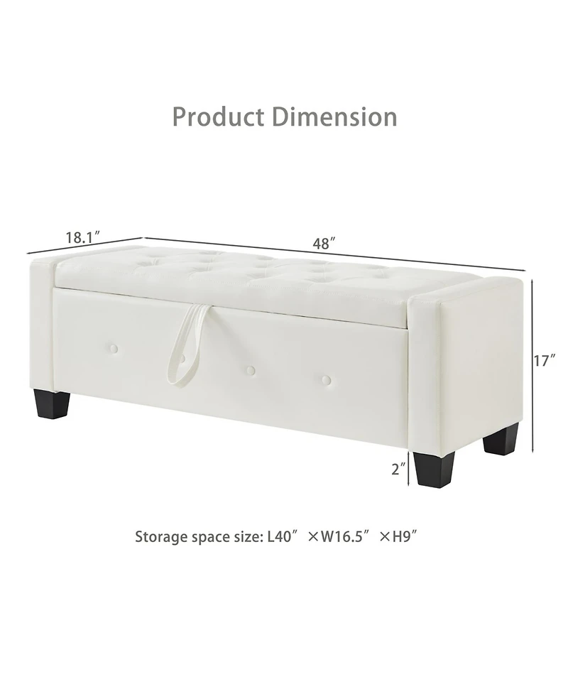 Streamdale Furniture 48" Storage Ottoman Bench - Tufted Faux Leather - Ivory White