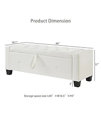 Streamdale Furniture 48" Storage Ottoman Bench - Tufted Faux Leather - Ivory White