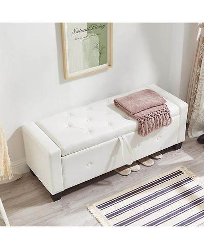 Streamdale Furniture 48" Storage Ottoman Bench - Tufted Faux Leather - Ivory White