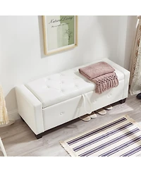 Streamdale Furniture 48" Storage Ottoman Bench - Tufted Faux Leather - Ivory White