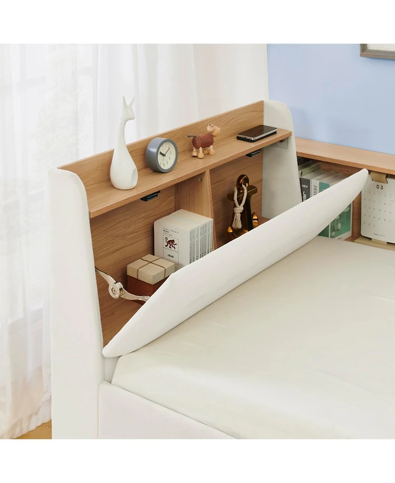 Streamdale Furniture Twin Velvet Daybed with Storage, Trundle, & Led - Beige