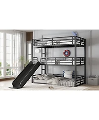 Streamdale Furniture Triple Bunk Bed with Slide, Metal, Heavy-Duty, Black