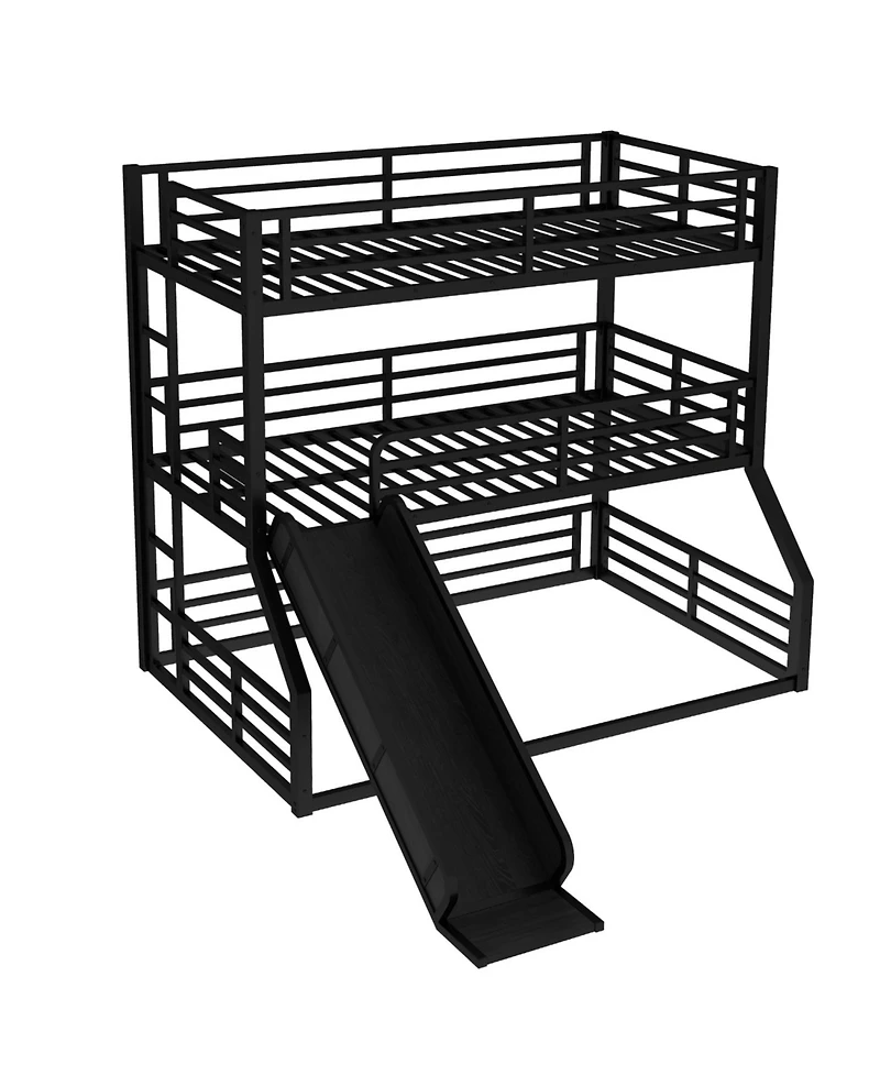 Streamdale Furniture Triple Bunk Bed with Slide, Metal, Black