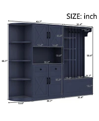 Streamdale Furniture Blue Hall Tree Cabinet with Storage & Hooks