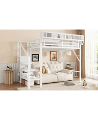 Streamdale Furniture Twin Metal Loft Bed with Stairs, Shelves & Wardrobe