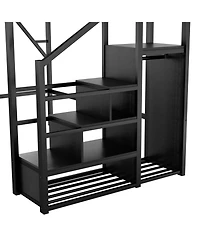 Streamdale Furniture Full Size Metal Loft Bed with Stairs, Storage & Wardrobe - Black