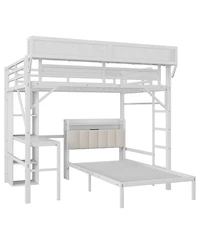 Streamdale Furniture Full/Twin Metal Bunk Bed w/ Desk, Bookshelves, Led, Charge - White