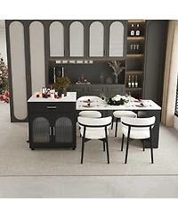 Streamdale Furniture Expandable Kitchen Island, Marble Top, Power Outlet, Storage Cart - Black