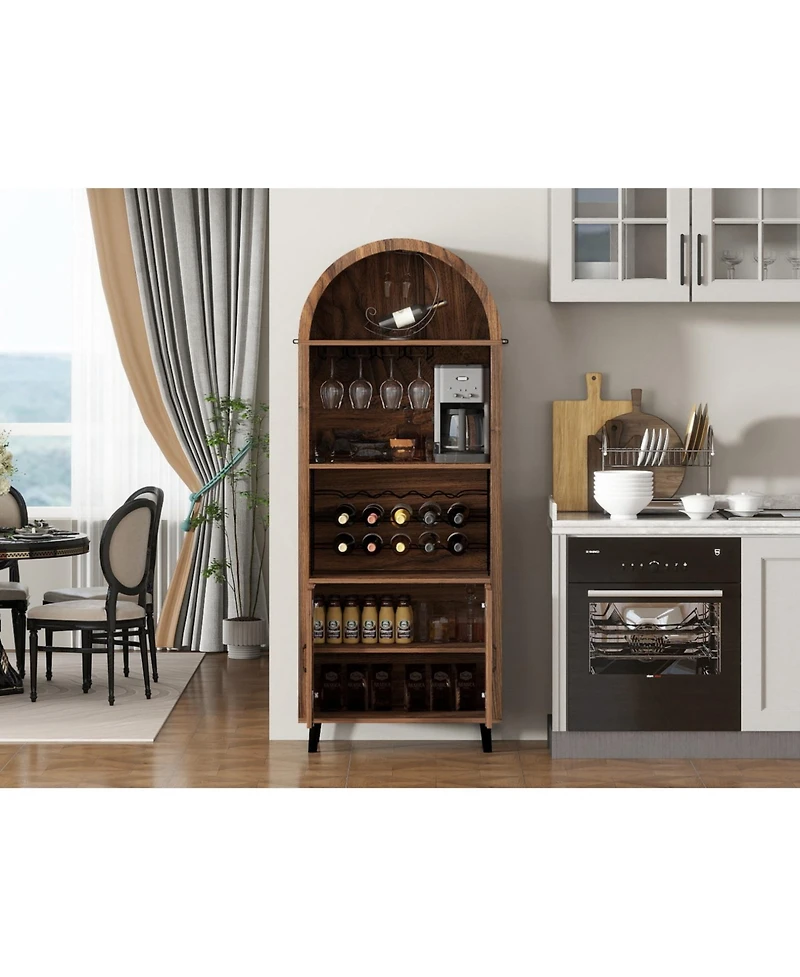 Streamdale Furniture Streamdale 71" Farmhouse Arched Bar Cabinet- Wine Rack & Glass Holder