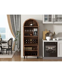 Streamdale Furniture Streamdale 71" Farmhouse Arched Bar Cabinet- Wine Rack & Glass Holder