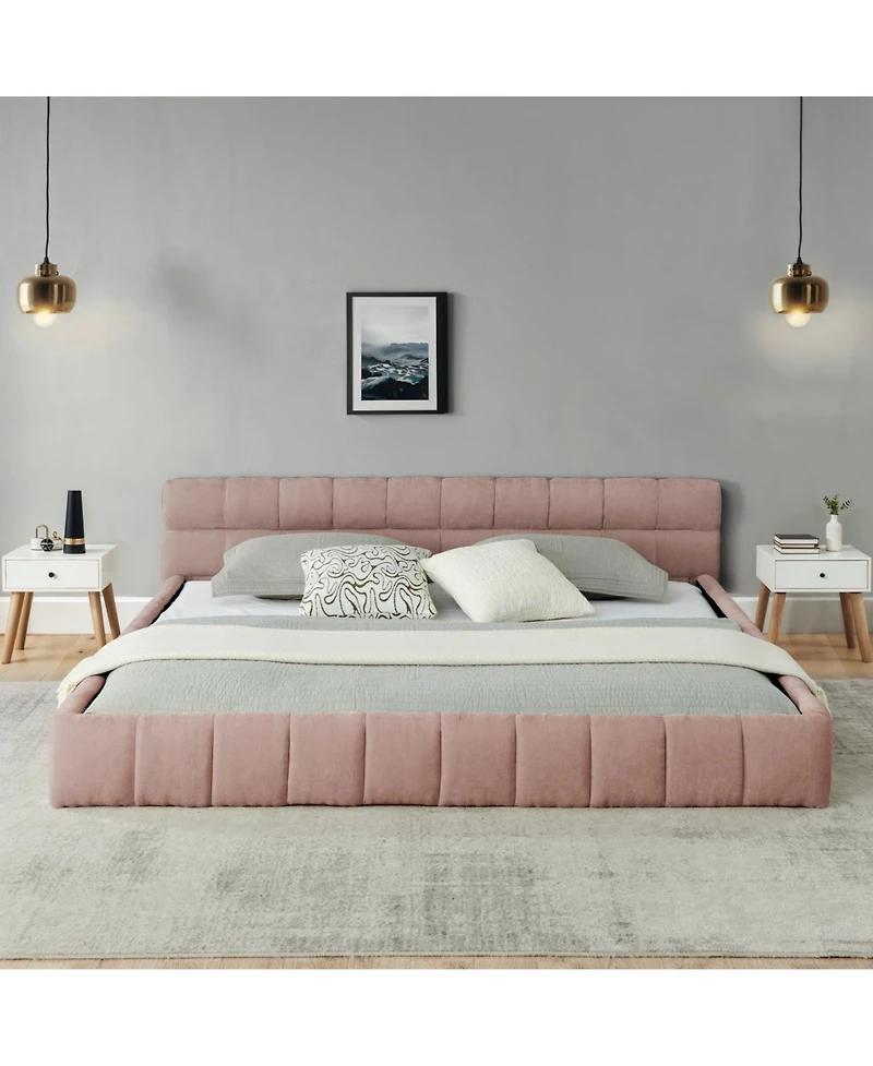 Streamdale Furniture California King Upholstered Platform Bed Frame - Pink