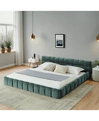 Streamdale Furniture California King Upholstered Platform Bed Frame - Blue Green