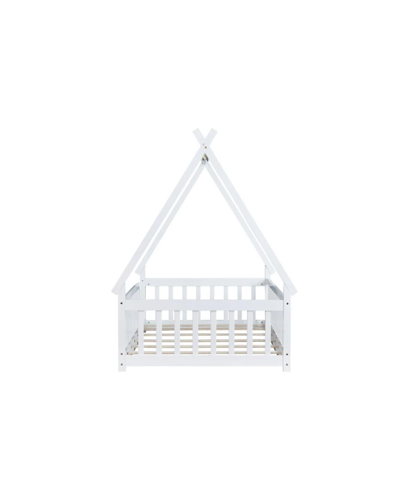 Streamdale Furniture Twin Tent-shaped Floor Bed,Teepee Bed with Guardrails,Slats