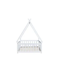 Streamdale Furniture Twin Tent-shaped Floor Bed,Teepee Bed with Guardrails,Slats