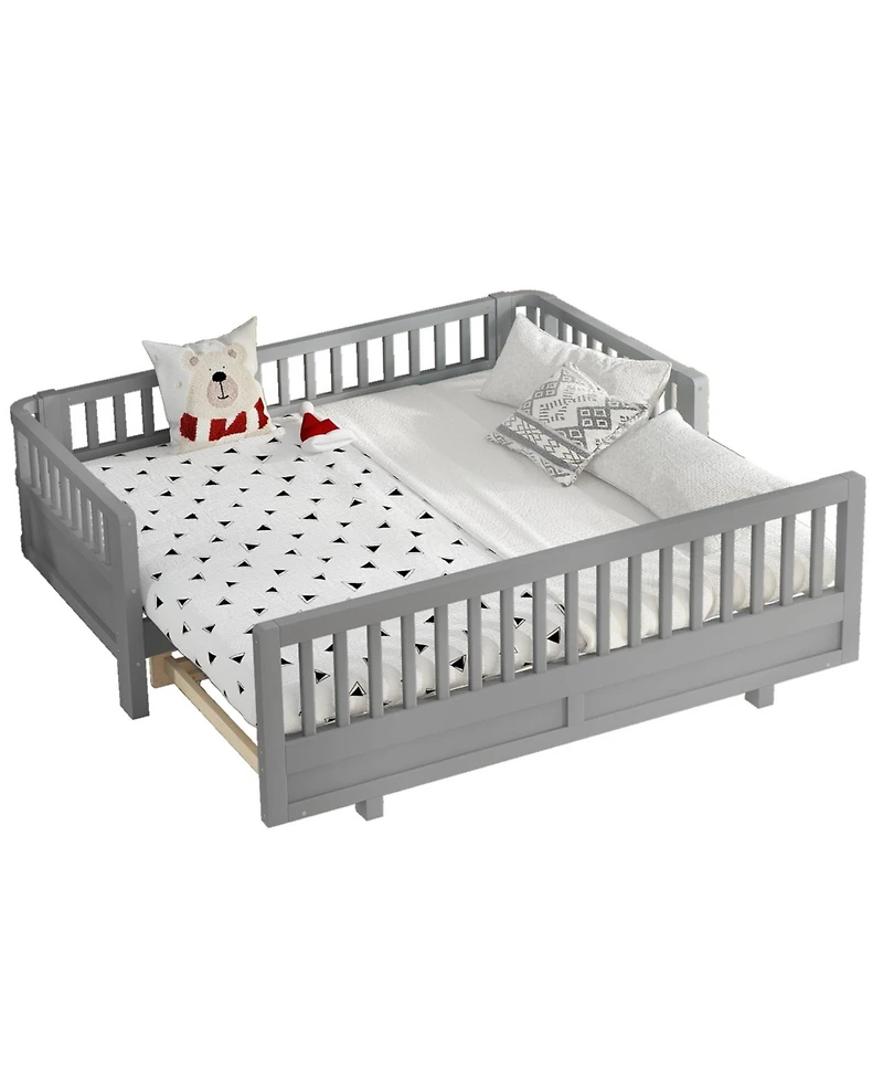 Streamdale Furniture Streamdale Twin Size Platform Bed with Guardrails, Solid Wood, Grey