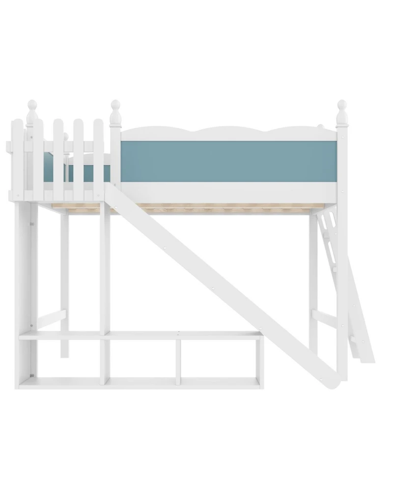 Streamdale Furniture Queen Loft Bed with Storage Shelves, Cabinet, Slide & Ladder (Blue/White)