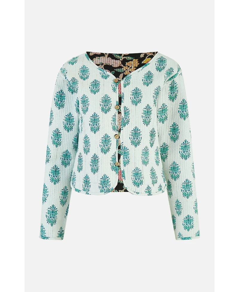 Yumi Women's Floral Reversible Cotton Quilted Jacket