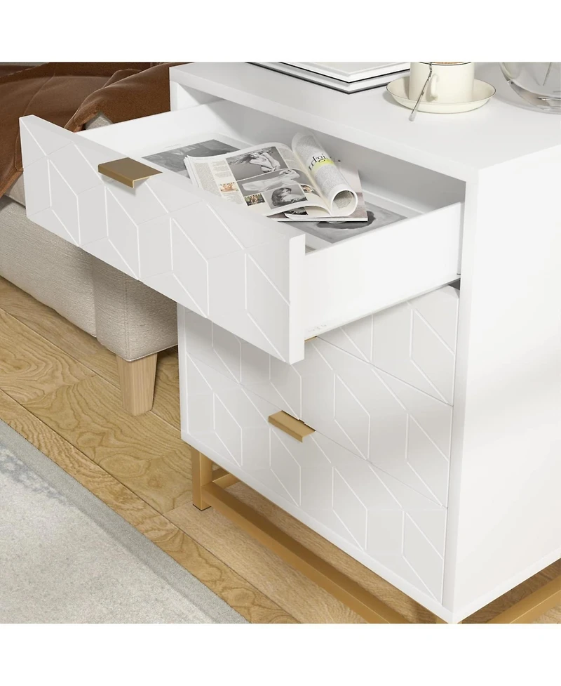 gaomon 4-Drawer White Dresser, Large Modern Bedroom Chest with Gold Metal Handles, Storage for Hallway, Entryway