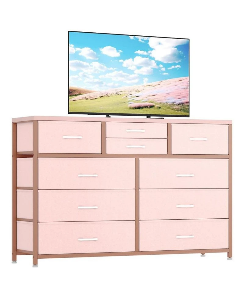 gaomon 10-Drawer Modern Fabric Dresser for Bedroom, Large Storage Chest, 45" Tv Stand, Living Room, Hallway Organizer