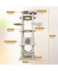 Aostirmotor 78" Beige Cat Tree Tower with Large Condo, Sisal Scratching Post & Hammock
