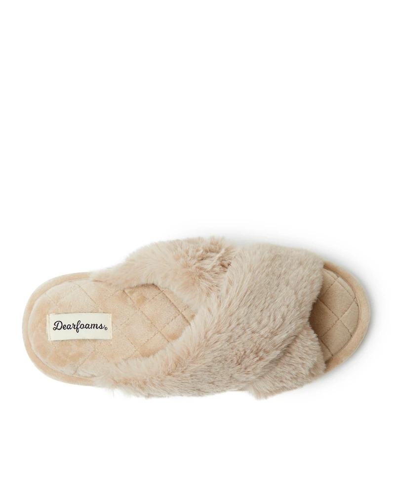 Dearfoams Women's Jessica Furry Crossband Slide Slipper