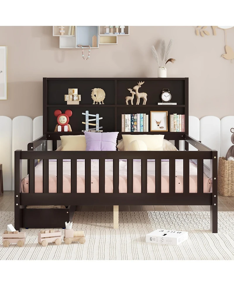 Streamdale Furniture Full Platform Bed with Chalkboard, Storage, Shelves, Espresso