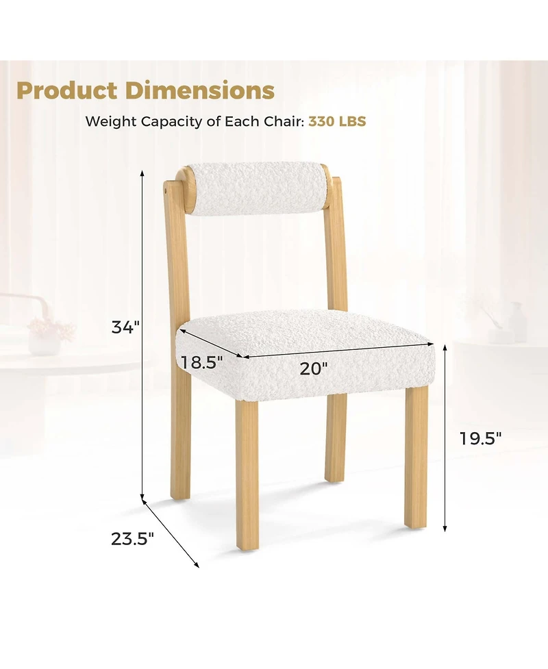 Costway Wooden Dining Chair Faux Sherpa Upholstered Kitchen Dining Room Chairs