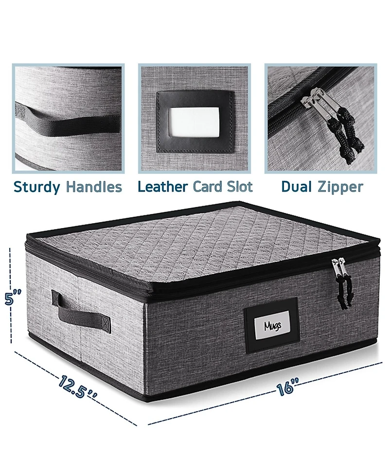 StorageBud Coffee Mug Storage, 2 Pack Quilted and Stackable Coffee Cup Storage Organizer for Service of 24, Mug Storage Box with Dividers