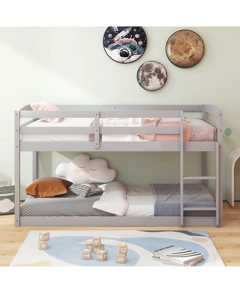 Costway Twin over Low Bunk Bed with Guardrails Integrated Ladder Kids Wooden