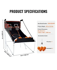 Sugift Foldable Basketball Arcade Game 2-Player Indoor Dual Shot with Scoreboard 5 Balls