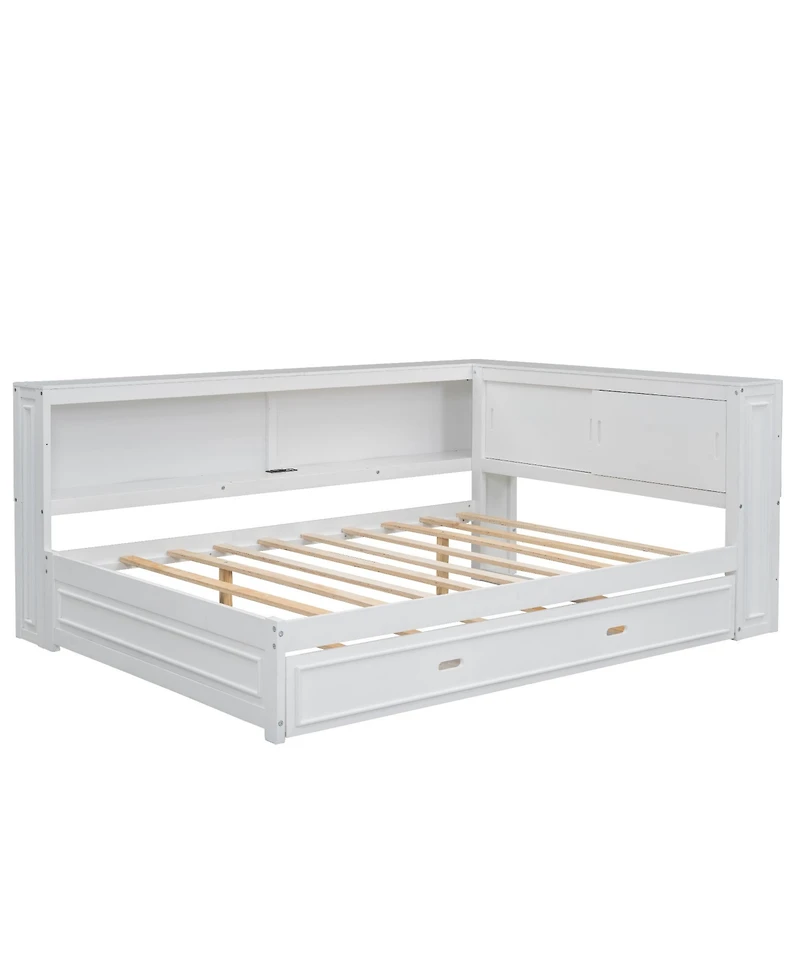 Streamdale Furniture Full Wood Daybed with Storage Shelves, Usb, Led, and Trundle