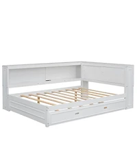 Streamdale Furniture Full Wood Daybed with Storage Shelves, Usb, Led, and Trundle