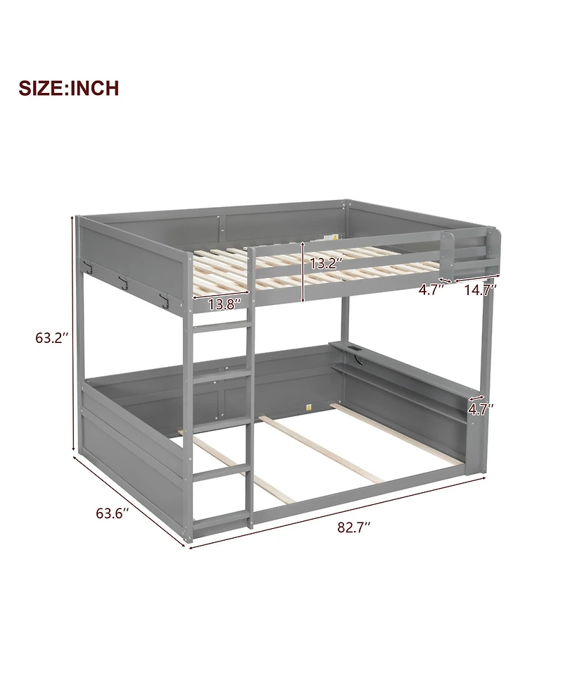 Streamdale Furniture Queen Wooden Bunk Bed w/ Shelves, Storage, Led & Usb