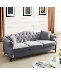 Streamdale Furniture Grey Velvet Chesterfield Sofa with Tufted Couch
