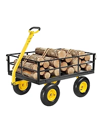 Sugift 1200 lb Heavy-Duty Steel Garden Cart with 13" All-Terrain Tires & Convertible Mesh Sides